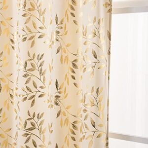 deeprove velvet curtain 63 inch length, glitter metallic sparkle gold leaves bronzing foil print, semi-blackout window treatment drape for bedroom xmas decor rod pocket, 1 panel w52 x l63, cream white