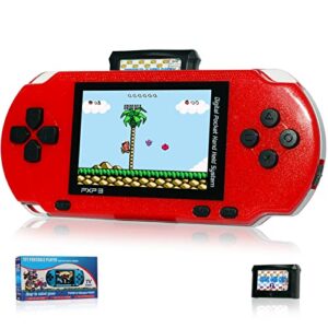 yuan plan handheld game console for children, 288 retro classic games 3.0" lcd screen portable tv output video game player with type-c port rechargeable battery and two game cartridges for kids red