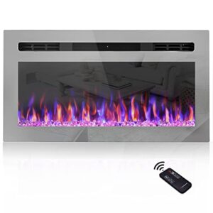 tuan 31 inch electric fireplace, recessed and wall mounted fireplace, fireplace heater and linear fireplace with timer, touch panel and remote control, adjustable 12 flame color, 750/1500w