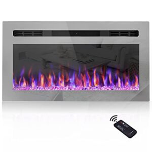 TUAN 31 Inch Electric Fireplace, Recessed and Wall Mounted Fireplace, Fireplace Heater and Linear Fireplace with Timer, Touch Panel and Remote Control, Adjustable 12 Flame Color, 750/1500W