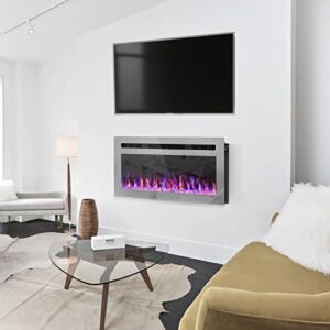 TUAN 31 Inch Electric Fireplace, Recessed and Wall Mounted Fireplace, Fireplace Heater and Linear Fireplace with Timer, Touch Panel and Remote Control, Adjustable 12 Flame Color, 750/1500W