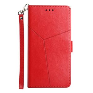onv flip case for oppo reno 6 pro 5g - [y] solid color phone case with card holder lanyard stand case leather magnetic closure wallet cover for oppo reno 6 pro 5g [th] -red