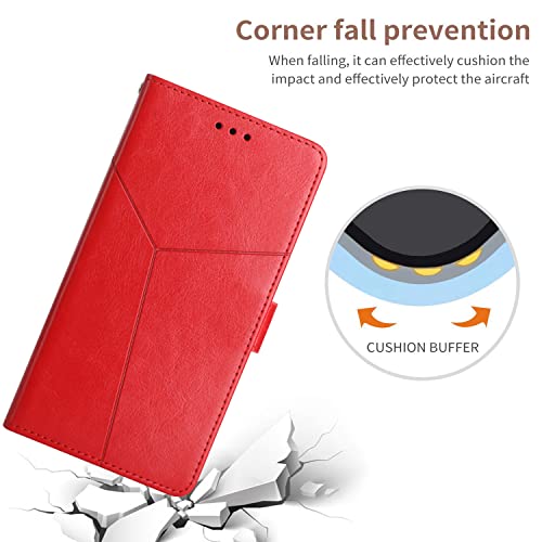 ONV Flip Case for Oppo Reno 6 Pro 5G - [Y] Solid Color Phone Case with Card Holder Lanyard Stand Case Leather Magnetic Closure Wallet Cover for Oppo Reno 6 Pro 5G [TH] -Red