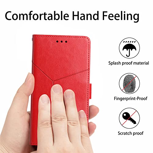 ONV Flip Case for Oppo Reno 6 Pro 5G - [Y] Solid Color Phone Case with Card Holder Lanyard Stand Case Leather Magnetic Closure Wallet Cover for Oppo Reno 6 Pro 5G [TH] -Red