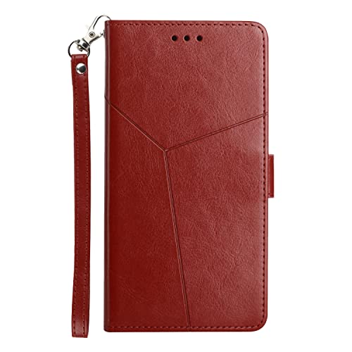 ONV Flip Case for Oppo Realme 7 Pro - [Y] Solid Color Phone Case with Card Holder Lanyard Stand Case Leather Magnetic Closure Wallet Cover for Oppo Realme 7 Pro [TH] -Redwine