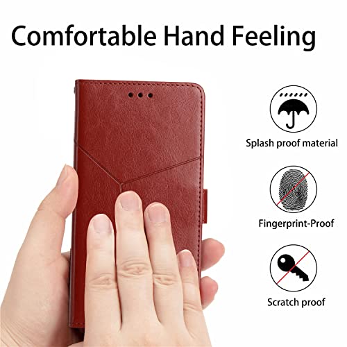 ONV Flip Case for Oppo Realme 7 Pro - [Y] Solid Color Phone Case with Card Holder Lanyard Stand Case Leather Magnetic Closure Wallet Cover for Oppo Realme 7 Pro [TH] -Redwine