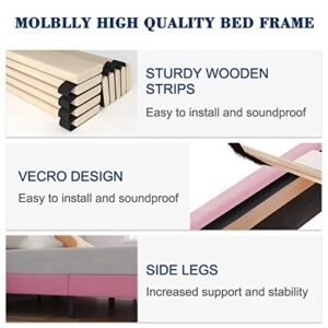 Molblly Full Bed Frame Upholstered Flannel Platform, Headboard and Sturdy Wood Strip, Strong Weight Capability, Non-Slip and Noise Free, No Box Spring Required, Easy to Assemble, Pink Full Bed