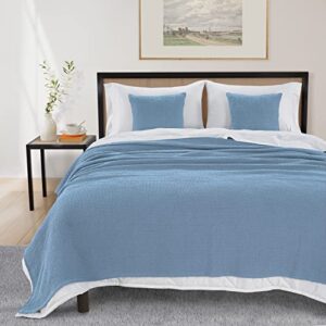 HILLFAIR 100% Cotton Blanket with 2 Throw Pillow Cover 18x18 Inch - 102x108 Inch California King Size Bed Blankets- Soft Breathable Blankets– Extra Large Oversized Cotton Blankets- Blue Bed Blankets