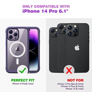 Diaclara Designed for iPhone 14 Pro Case 6.1’’,[Compatible with MagSafe] Full Body Rugged Magnetic Protective Case+Tempered Glass Camera Lens Protector w/Built-in Screen Protector (Purple-Mag)