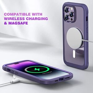 Diaclara Designed for iPhone 14 Pro Case 6.1’’,[Compatible with MagSafe] Full Body Rugged Magnetic Protective Case+Tempered Glass Camera Lens Protector w/Built-in Screen Protector (Purple-Mag)