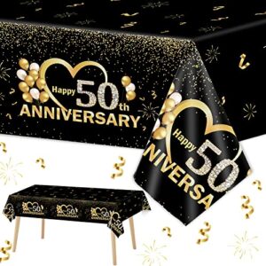 3pcs happy 50th anniversary tablecloths black gold table covers 50th wedding anniversary party supplies for parents cheer to 50 years party decorations and plastic disposable party favors,108*54 inch