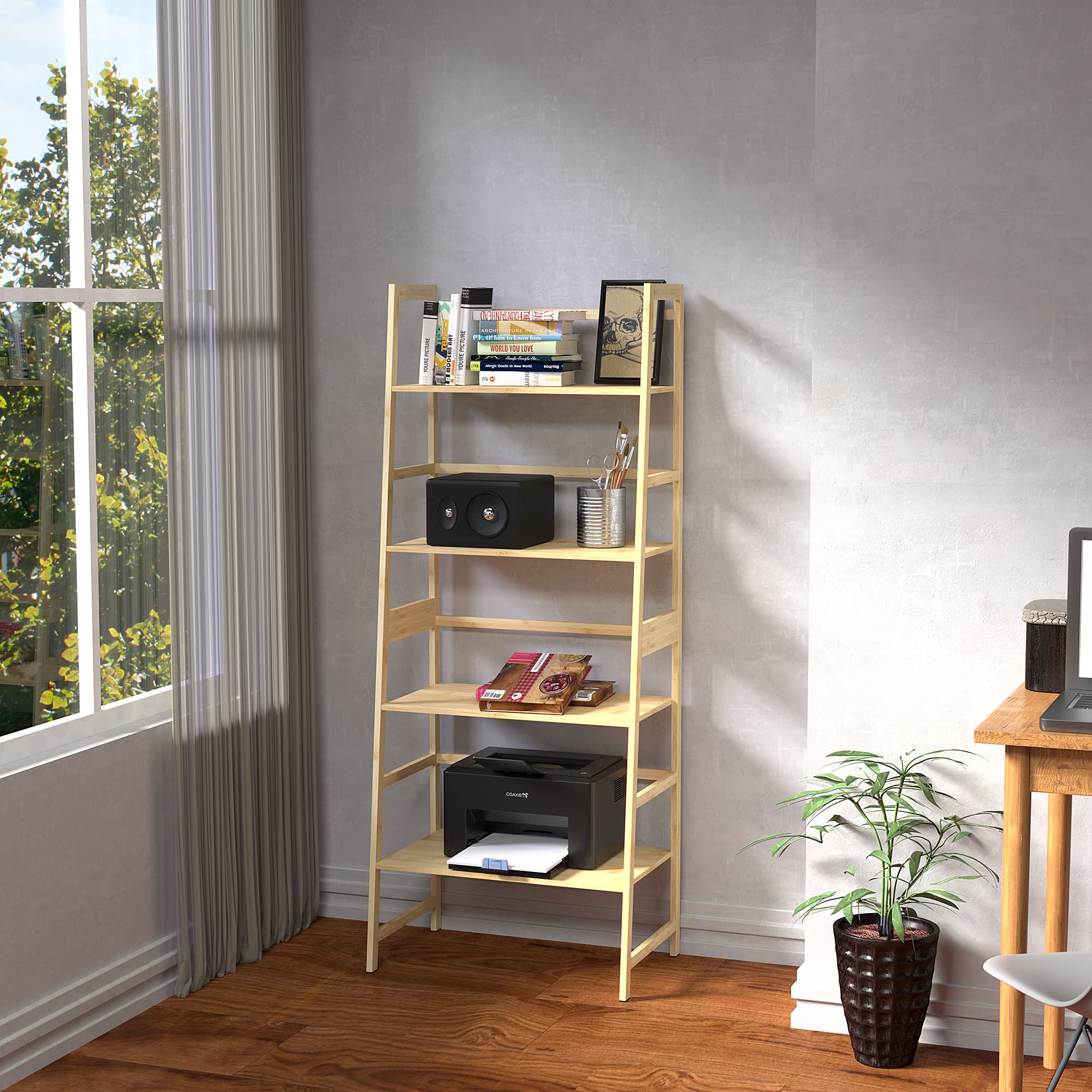 WTZ Bookshelf Book Shelf, Bookcase Storage Shelves Book case, Ladder Shelf for Bedroom, Living Room, Office MC-801(Natural)