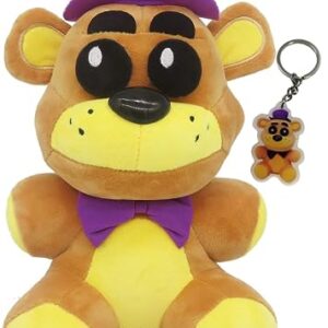 DOGIACO Golden Freddy Purple Hat 7'' Stuffed Animal with Keychain (in Stock US) Toy Golden Fazbear Plushie Soft/Fazbear Collectible Figure/F-N-A-F Nightmare/Freddy Plush Toys