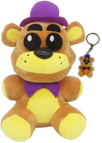 DOGIACO Golden Freddy Purple Hat 7'' Stuffed Animal with Keychain (in Stock US) Toy Golden Fazbear Plushie Soft/Fazbear Collectible Figure/F-N-A-F Nightmare/Freddy Plush Toys