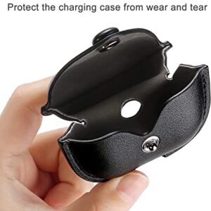 Genuine Leather Case Compatible with AirPods Pro 2nd Generation 2022, VOMA Protective Cover for Apple AirPods Pro 2 Wireless Charging Case, Soft Leather Cover with Keychain Hook Black