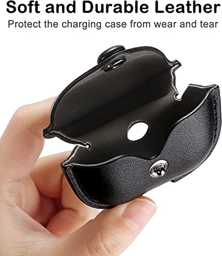 Genuine Leather Case Compatible with AirPods Pro 2nd Generation 2022, VOMA Protective Cover for Apple AirPods Pro 2 Wireless Charging Case, Soft Leather Cover with Keychain Hook Black