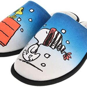 Peanuts Family Slippers, Mismatch Holiday Scuff Snoopy & Woodstock, Blue