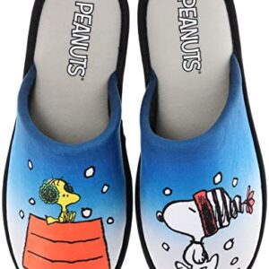 Peanuts Family Slippers, Mismatch Holiday Scuff Snoopy & Woodstock, Blue