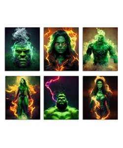 ozwood crafts- she hulk and hulk wall decor poster prints, set of 6 frameless (8''x10''), she hulk and hulk room decor for boy,she hulk and hulk posters for boys room, she hulk and hulk wall art,