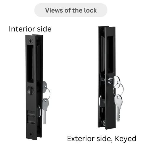 T-HAKEN Sliding Glass Door Set, 6-5/8", Black - Patio Door Handle Replacement Thick Used on Both Left and Right-Handed. (Keyed)