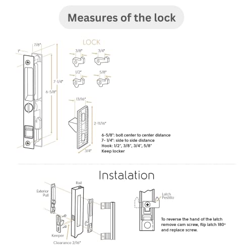 T-HAKEN Sliding Glass Door Set, 6-5/8", Black - Patio Door Handle Replacement Thick Used on Both Left and Right-Handed. (Keyed)