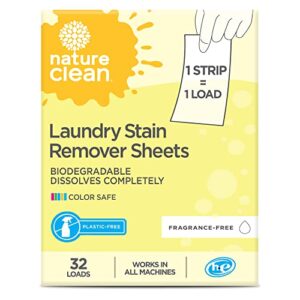 nature clean natural laundry stain remover strips for clothes 36 count, non-toxic plastic-free packaging unscented eco-friendly biodegradable septic safe. laundry detergent sheets stain remover for fabric & travel.