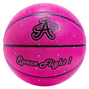 a plus collectibles official space flight 1 leather game basketball, indoor/outdoor court, full size kids & adult size 7, 29.5"… (radiant pink)
