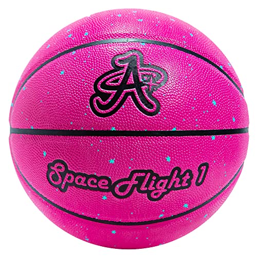 A Plus Collectibles Official Space Flight 1 Leather Game Basketball, Indoor/Outdoor Court, Full Size Kids & Adult Size 7, 29.5"… (Radiant Pink)