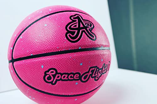 A Plus Collectibles Official Space Flight 1 Leather Game Basketball, Indoor/Outdoor Court, Full Size Kids & Adult Size 7, 29.5"… (Radiant Pink)