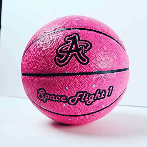 A Plus Collectibles Official Space Flight 1 Leather Game Basketball, Indoor/Outdoor Court, Full Size Kids & Adult Size 7, 29.5"… (Radiant Pink)