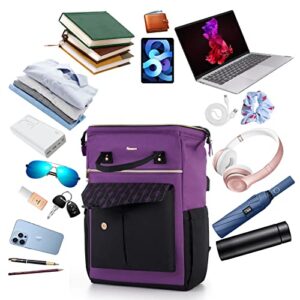 MOMUVO Laptop Backpack for Women Laptop Bag with USB Port, Student Bookbag Water Resistant Backpacks Teacher Doctor Nurse Work Backpack Stylish Travel Bags, Fits 17-Inch Laptop Purple Black