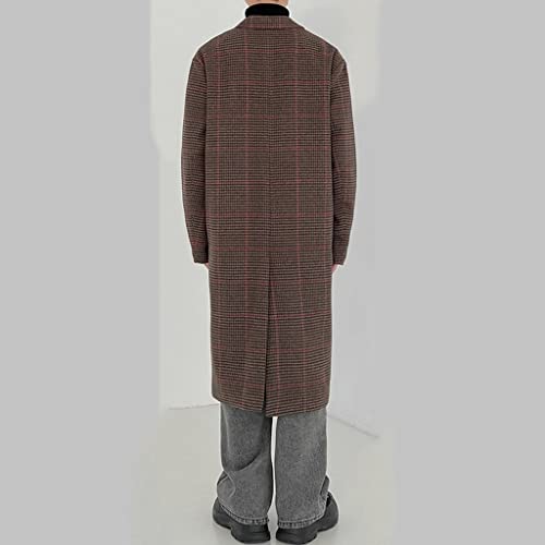 n/a Menswear Plaid Thickened Trench Coat Men's Loose Notched Double Breasted Woolen Windbreaker Autumn Wint (Color : A, Size : X-Lcode)