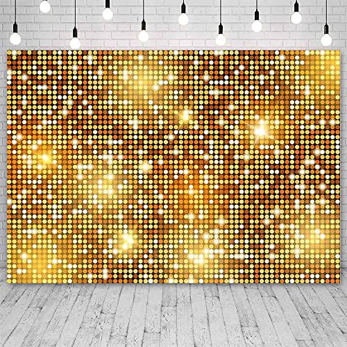 SENDY 7x5ft Gold Glitter Backdrop Disco Party Decorations Glitter Birthday Wedding Party Photo Background for Photography 70s Theme Party Banner Photo Studio Props