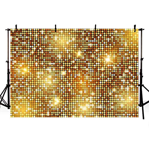 SENDY 7x5ft Gold Glitter Backdrop Disco Party Decorations Glitter Birthday Wedding Party Photo Background for Photography 70s Theme Party Banner Photo Studio Props