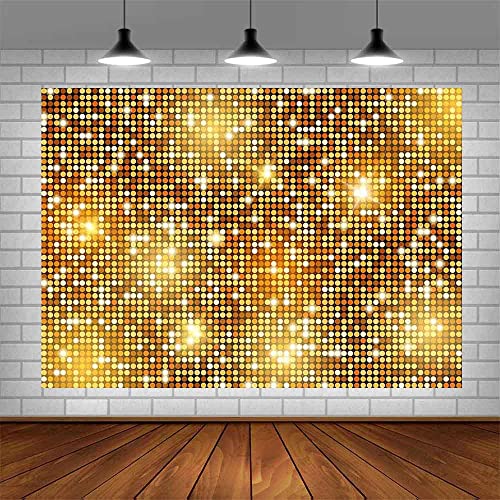 SENDY 7x5ft Gold Glitter Backdrop Disco Party Decorations Glitter Birthday Wedding Party Photo Background for Photography 70s Theme Party Banner Photo Studio Props