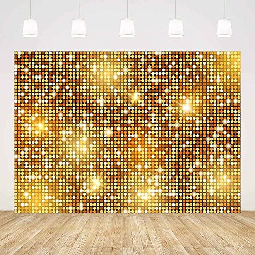 SENDY 7x5ft Gold Glitter Backdrop Disco Party Decorations Glitter Birthday Wedding Party Photo Background for Photography 70s Theme Party Banner Photo Studio Props