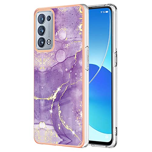 MEMAXELUS Case for Oppo Reno 6 Pro Plus 5G, Oppo Reno 6 Pro 5G Case Marble Design Silicone Rubber TPU Bumper Shockproof Anti-Scratch Protective Case for Oppo Reno 6 Pro/Plus 5G Purple YB8