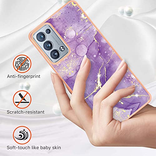 MEMAXELUS Case for Oppo Reno 6 Pro Plus 5G, Oppo Reno 6 Pro 5G Case Marble Design Silicone Rubber TPU Bumper Shockproof Anti-Scratch Protective Case for Oppo Reno 6 Pro/Plus 5G Purple YB8