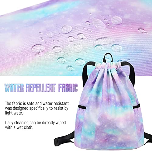 Ryushoyo Unicorn Gym Drawstring Backpack, Sports Gym Bag for Girls Kids Waterproof Swimming Beach Sackpack Birthday Christmas Gift with Water Bottle Pocket Pink