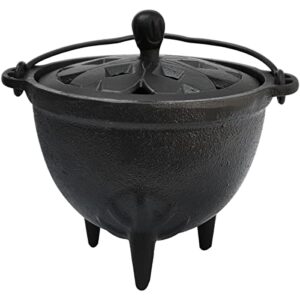 Cast Iron Cauldron with Lid Witchcraft 4.9" Incense Burner Perfect for Incense Smudge Sage Holder Altar Ritual Burning Holder (Black)