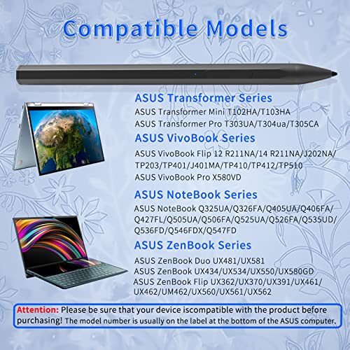 Stylus Pen for ASUS Transformer/Mini/ASUS Zenbook Flip/Pro/ASUS Vivobook Flip/Pro/Duo/ASUS Notebook, Rechargeable MPP 2.0 Tilt Active Pen with 4096 Pressure Sensitivity, Palm Rejection, Black