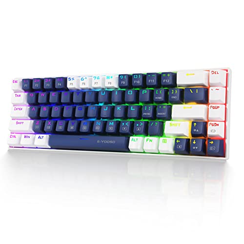 HUO JI 65% RGB Gaming Keyboard, E-YOOSO Z-686 Wired 68 Keys Mechanical Keyboard, Linear Red Switches, Pro Software Supported, Detachable USB-C Cable, Separate Arrow Keys - Blue/White