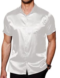 coofandy vacation short sleeve button up shirts for men floral jacquard satin shirt