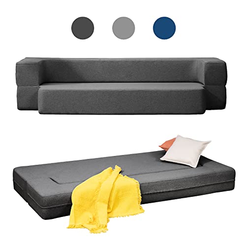 BALUS Folding Sofa Bed Queen Size, 8.6 Inch Floor Sofa Bed Couch Foldable, Memory Foam Futon Couch, Fold Out Sofa Bed Convertible Sleeper Sofa Bed for Living Room/Bedroom/Guest Room/Office