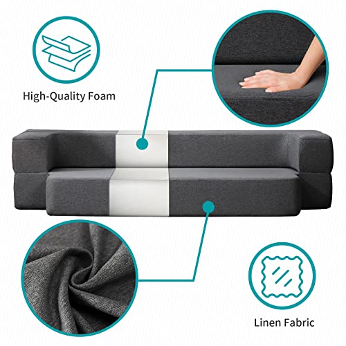 BALUS Folding Sofa Bed Queen Size, 8.6 Inch Floor Sofa Bed Couch Foldable, Memory Foam Futon Couch, Fold Out Sofa Bed Convertible Sleeper Sofa Bed for Living Room/Bedroom/Guest Room/Office