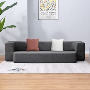 BALUS Folding Sofa Bed Queen Size, 8.6 Inch Floor Sofa Bed Couch Foldable, Memory Foam Futon Couch, Fold Out Sofa Bed Convertible Sleeper Sofa Bed for Living Room/Bedroom/Guest Room/Office