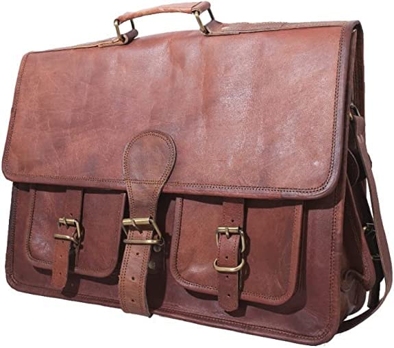 JMD Arts Leather Messenger Bag for Men Women - Full Grain Leather Laptop Satchel Office Shoulder Bag (Brown) gives vintage look,Brown