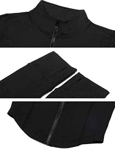 Hvewarm Women's Cropped Athletic Bbl Jacket Seamless High Low Hem Zipper Thumbhole Workout Sportwear(ABlack-S)