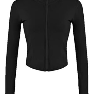 Hvewarm Women's Cropped Athletic Bbl Jacket Seamless High Low Hem Zipper Thumbhole Workout Sportwear(ABlack-S)