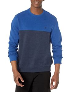 izod men's advantage performance crewneck fleece pullover sweatshirt, blue heather colorblock, medium